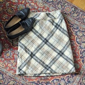 LOFT Black and Cream Plaid Pencil Skirt